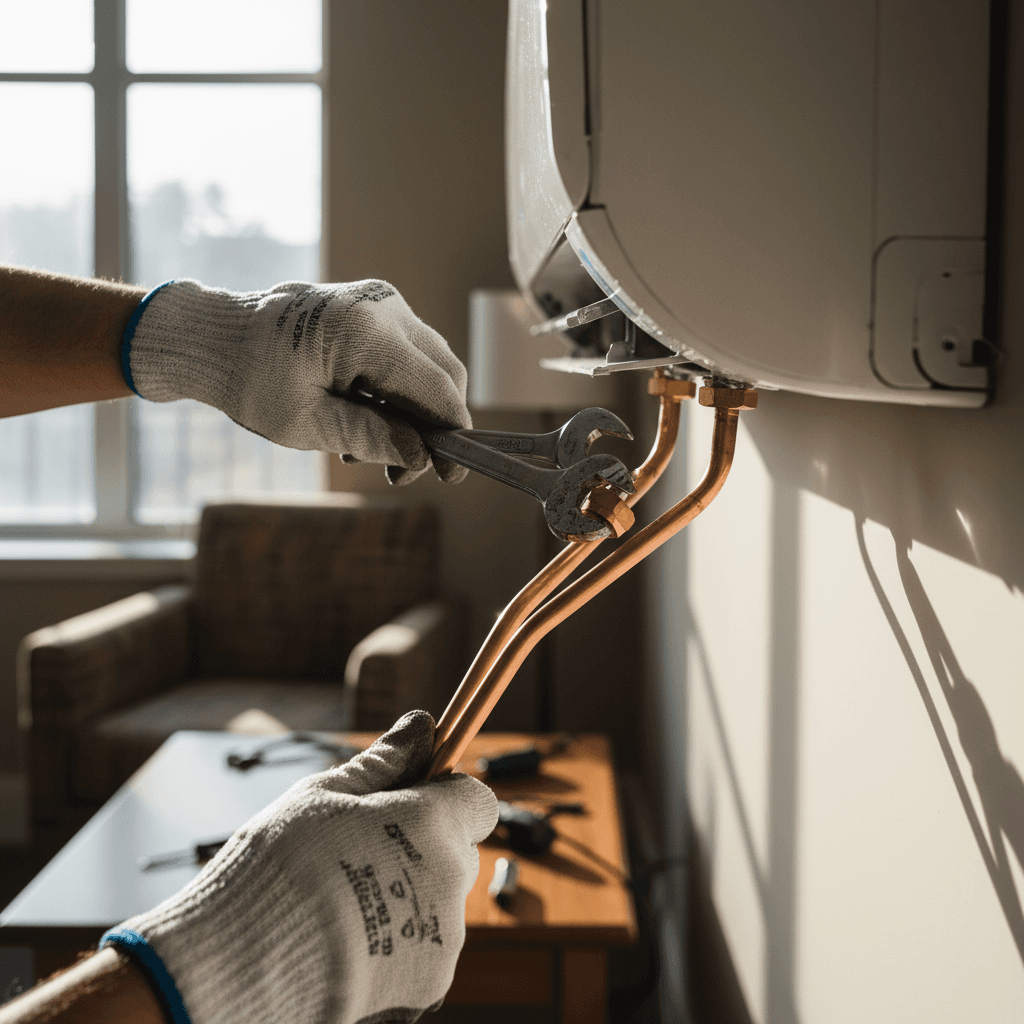 Professional air conditioning installation by technician