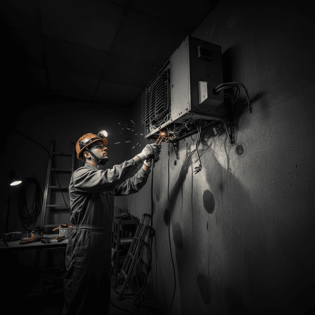 Old air conditioning unit removal by professional technician