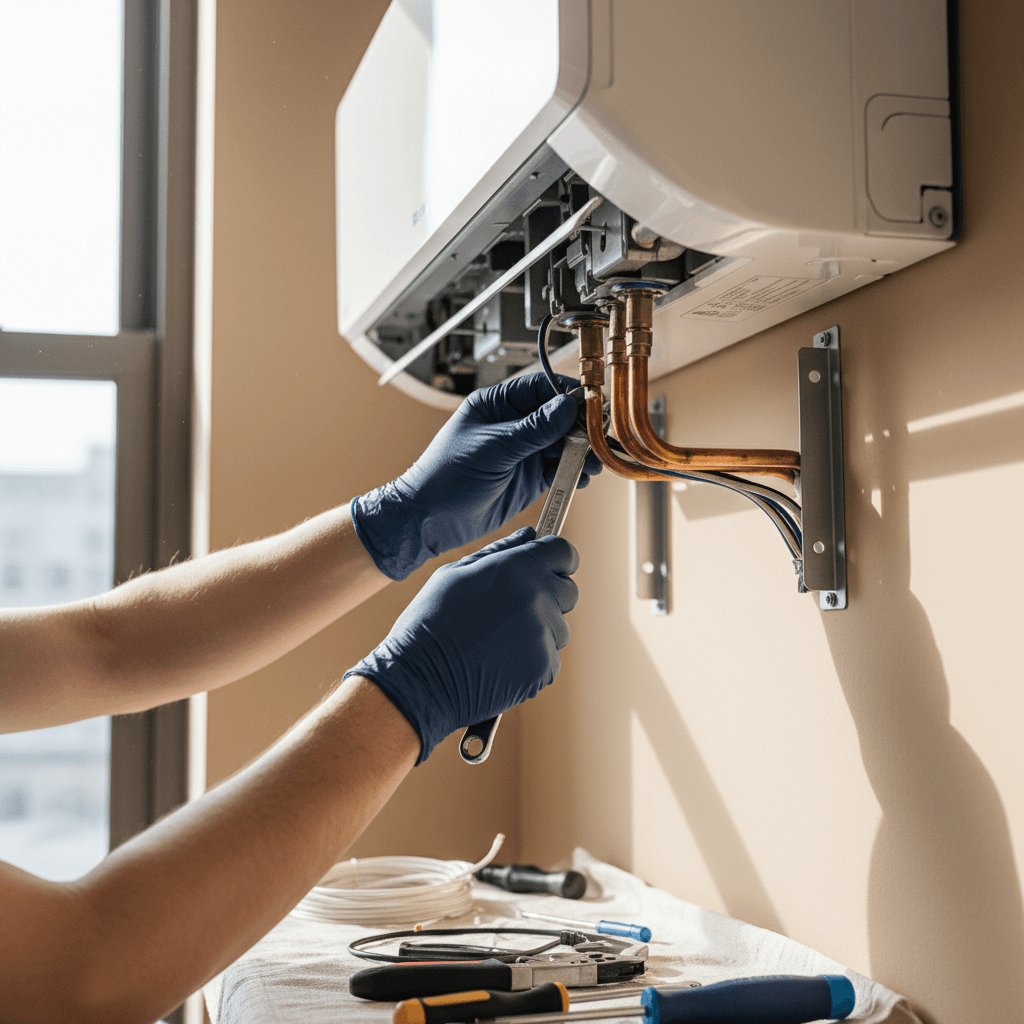 Air conditioning installation in progress