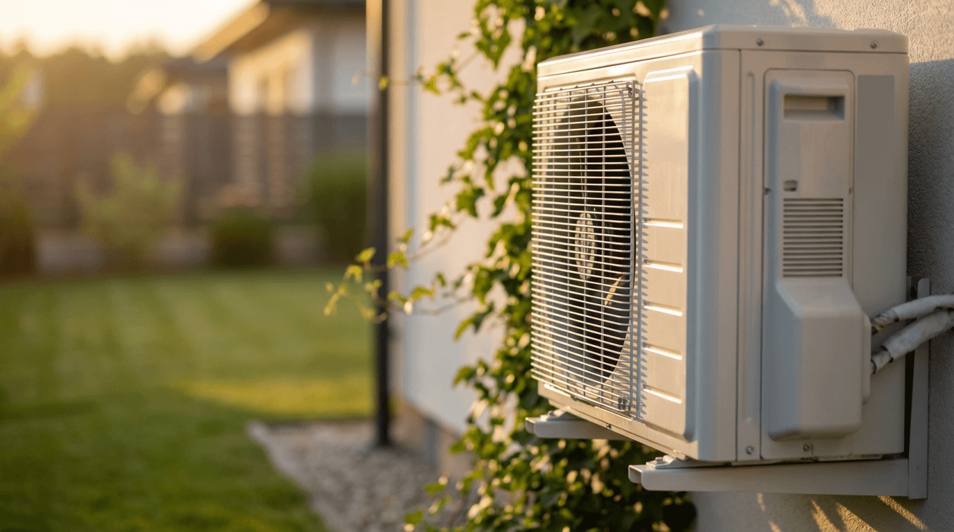 Outdoor air conditioning unit installed on residential home